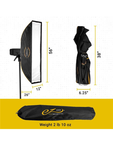 Softbox Glow EZ Lock 12x56" Montaje Bowens con Difusores