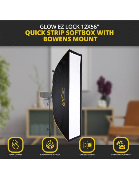 Softbox Glow EZ Lock 12x56" Montaje Bowens con Difusores