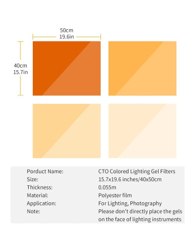 Filtros de Gel de Luz Naranja Meking 40x50 cm - 4 Piezas