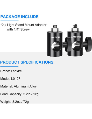 Adaptador de Montaje Rápido Lanxire 1/4" para Soporte de Luz