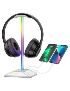 Soporte para Auriculares RGB New bee Z8 Plata con 2 Puertos USB