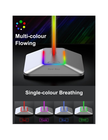 Soporte para Auriculares RGB New bee Z8 Plata con 2 Puertos USB