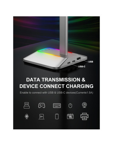 Soporte para Auriculares RGB New bee Z8 Plata con 2 Puertos USB