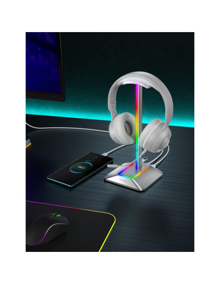 Soporte para Auriculares RGB New bee Z8 Plata con 2 Puertos USB