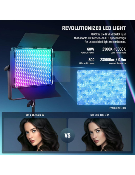 Panel de Luz LED RGB NEEWER PL60C 60W con Soporte Ajustable
