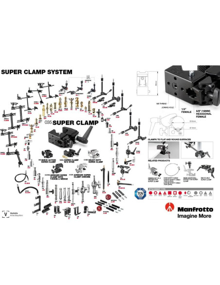 Abrazadera Super Clamp Manfrotto 035 - 15kg, Aluminio, Negro