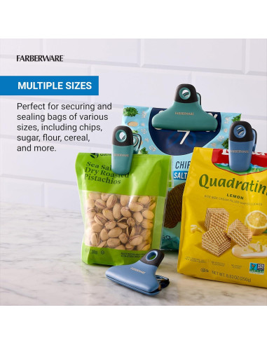 Juego de Clips para Bolsas FARBERWARE 4 Piezas Duraderos Azul Verde