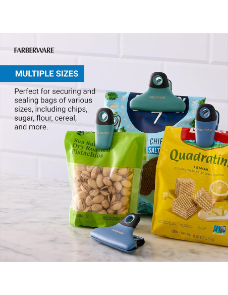 Juego de Clips para Bolsas FARBERWARE 4 Piezas Duraderos Azul Verde