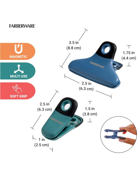 Juego de Clips para Bolsas FARBERWARE 4 Piezas Duraderos Azul Verde