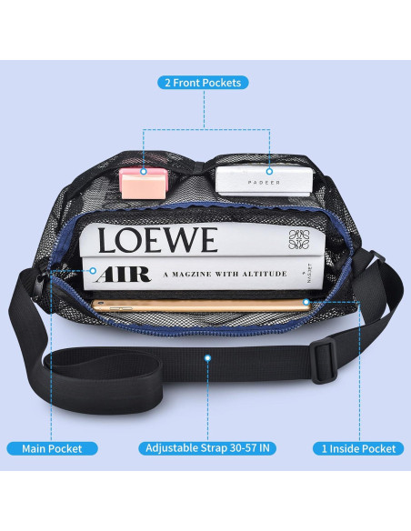 Bolsa de gimnasio Mildbeer mediana malla negra 30x15x30 cm