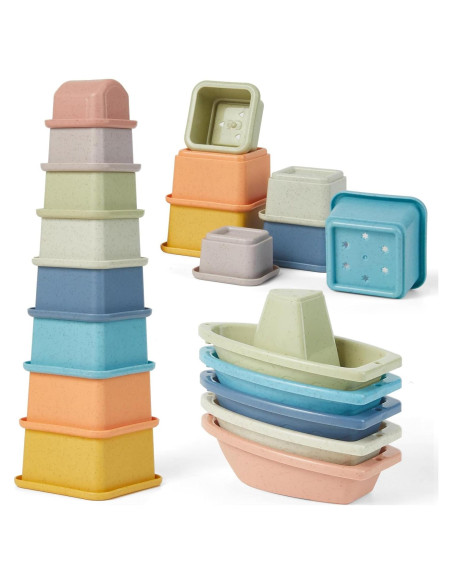 Juguetes de baño para bebés AMCHSURI 13PCS tazas y barcos
