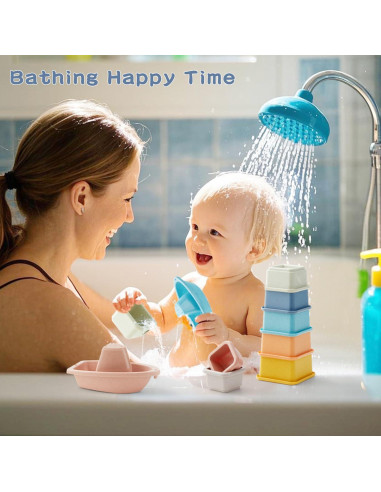 Juguetes de baño para bebés AMCHSURI 13PCS tazas y barcos
