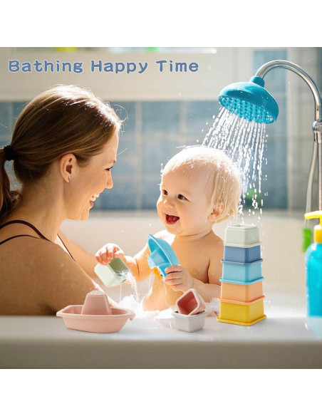 Juguetes de baño para bebés AMCHSURI 13PCS tazas y barcos