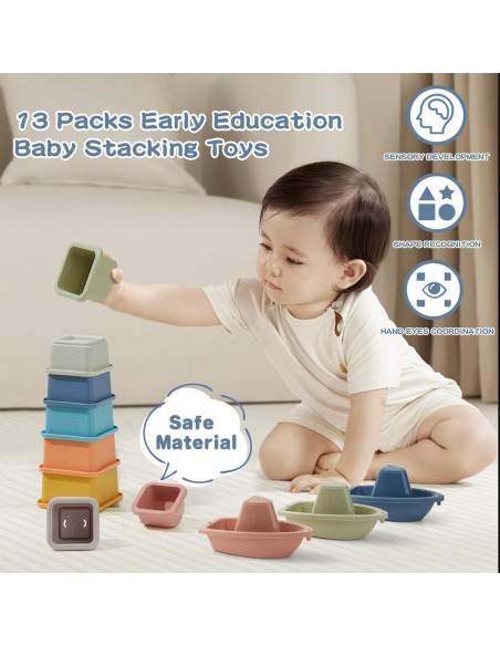 Juguetes de baño para bebés AMCHSURI 13PCS tazas y barcos