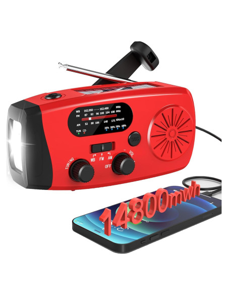 Radio de Manivela de Emergencia BGUS 14800mWh AM/FM NOAA