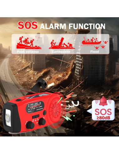 Radio de Manivela de Emergencia BGUS 14800mWh AM/FM NOAA