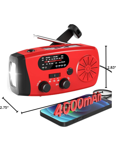 Radio de Manivela de Emergencia BGUS 14800mWh AM/FM NOAA