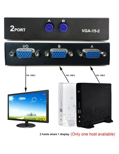 Interruptor VGA 2 en 1 Pasow para PC y Monitor - Negro
