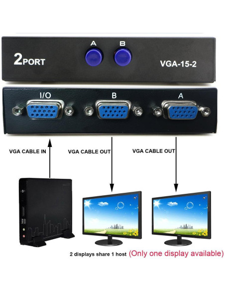 Interruptor VGA 2 en 1 Pasow para PC y Monitor - Negro