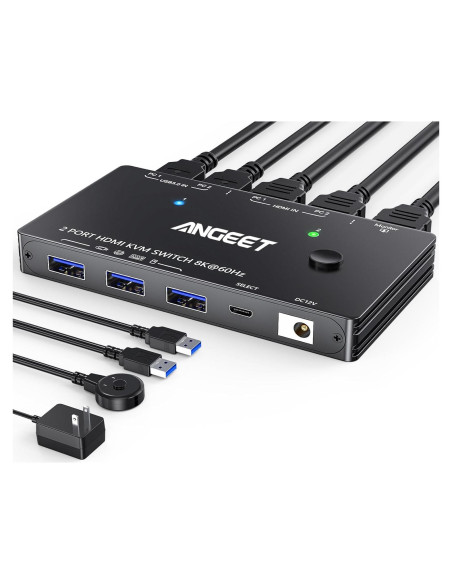 Conmutador KVM HDMI 8K ANGEET 2 Puertos USB 3.0 4K@120Hz