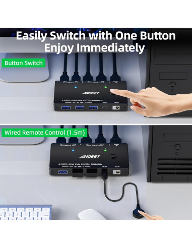 Conmutador KVM HDMI 8K ANGEET 2 Puertos USB 3.0 4K@120Hz