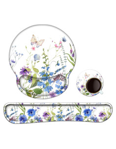 Reposamuñecas ergonómico Lauspuck con alfombrilla floral blanca