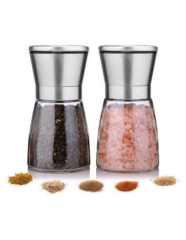 Juego de Molinillos de Sal y Pimienta Yugefom - Vidrio y Acero Inoxidable