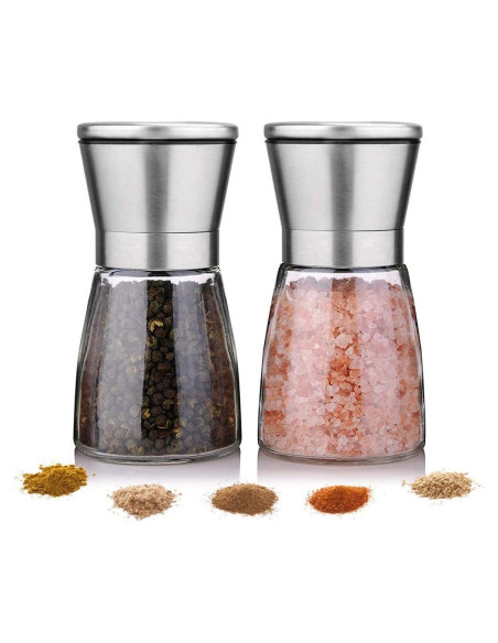 Juego de Molinillos de Sal y Pimienta Yugefom - Vidrio y Acero Inoxidable