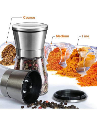 Juego de Molinillos de Sal y Pimienta Yugefom - Vidrio y Acero Inoxidable