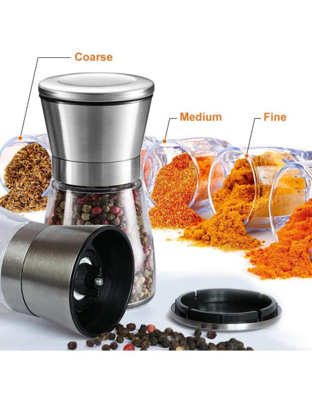 Juego de Molinillos de Sal y Pimienta Yugefom - Vidrio y Acero Inoxidable