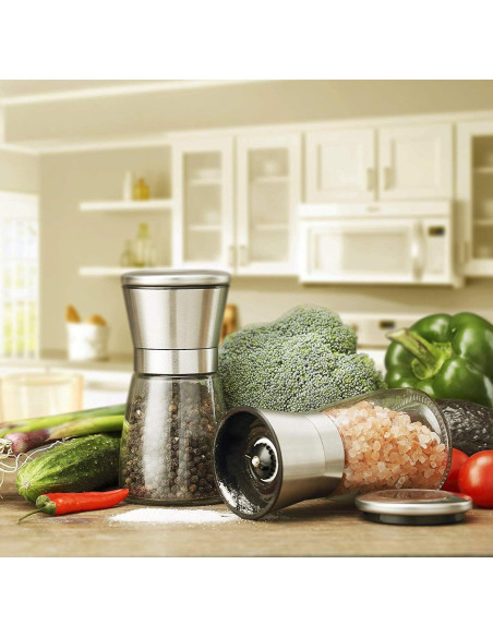 Juego de Molinillos de Sal y Pimienta Yugefom - Vidrio y Acero Inoxidable