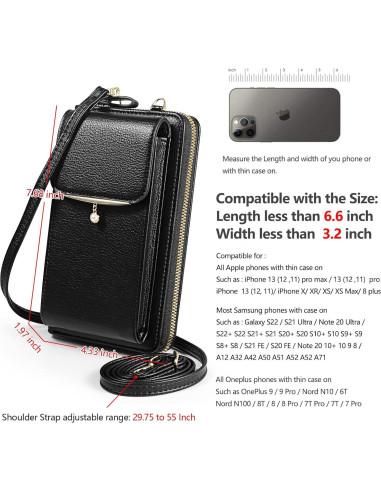 Bolso cruzado para celular YICHEEY negro con ranuras para tarjetas