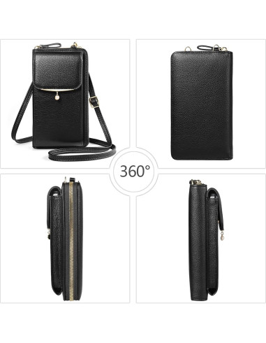 Bolso cruzado para celular YICHEEY negro con ranuras para tarjetas