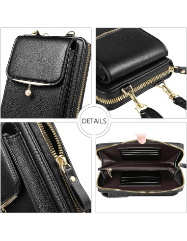 Bolso cruzado para celular YICHEEY negro con ranuras para tarjetas