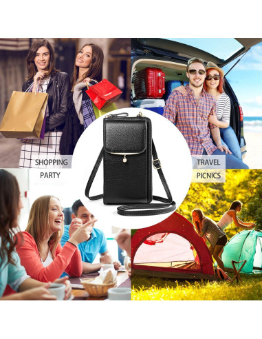 Bolso cruzado para celular YICHEEY negro con ranuras para tarjetas