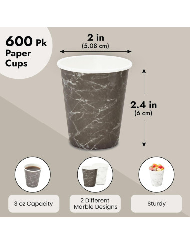 Juvale Set de 600 Vasos de Papel Desechables 3 oz Mármol