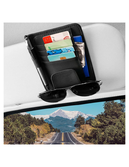 Organizador de Visera Solar Aturmon para Coche Negro - 5 Bolsillos