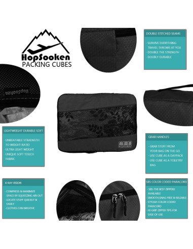 Set de 5 Cubos de Empaque Hopsooken para Viaje Negro