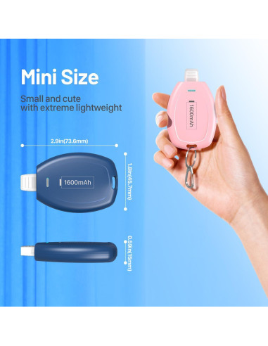Cargador Portátil USB-C en Llavero 1600mAh Rosa y Azul