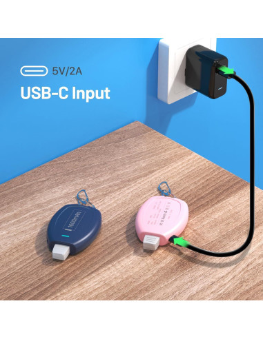 Cargador Portátil USB-C en Llavero 1600mAh Rosa y Azul