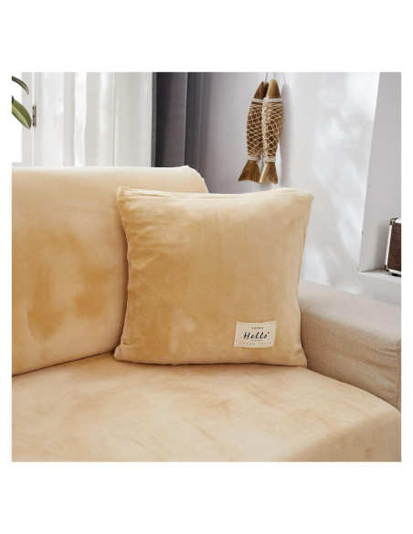 Funda de Almohada Cuadrada EURHOWING Terciopelo Beige 45x45cm