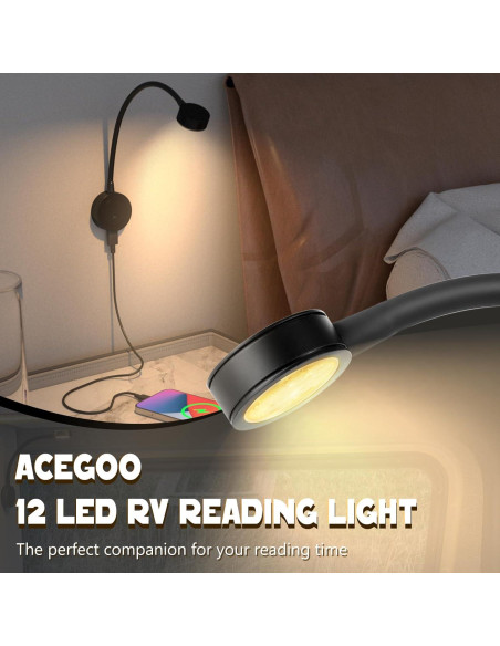 Lámpara de Lectura LED Acegoo 12V Flexible USB 2 Pcs
