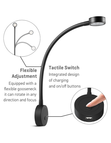 Lámpara de Lectura LED Acegoo 12V Flexible USB 2 Pcs