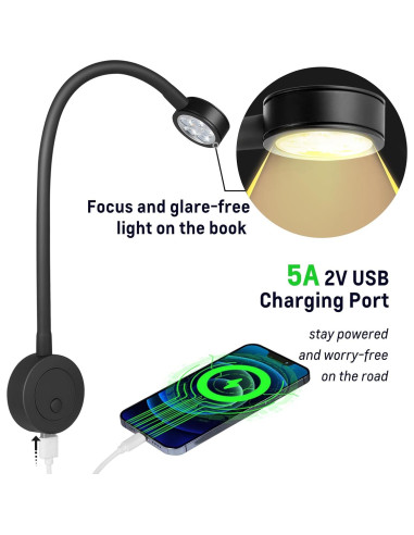 Lámpara de Lectura LED Acegoo 12V Flexible USB 2 Pcs