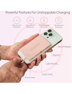 Cargador Portátil Clutch Pro Rosa 5000mAh Magnético USB 2