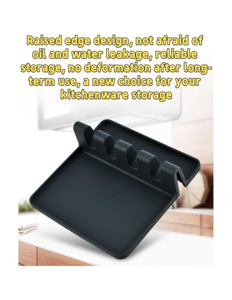 Soporte de Utensilios de Silicona uvbws Negro - Antideslizante y Resistente al Calor