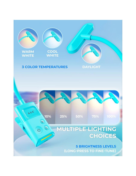 Luz de libro AXX recargable 1000mAh con clip - Azul Brumoso