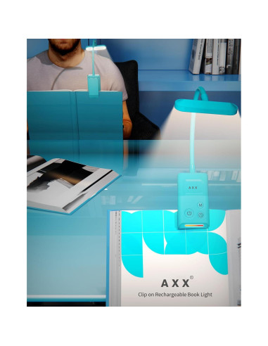 Luz de libro AXX recargable 1000mAh con clip - Azul Brumoso