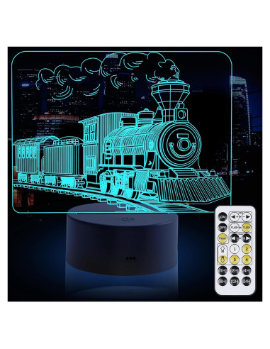 Luz Nocturna 3D Tren de Vapor Oboist con Control Remoto