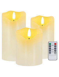 Juego de 3 Velas LED Sin Llama Veki con Control Remoto Marfil
